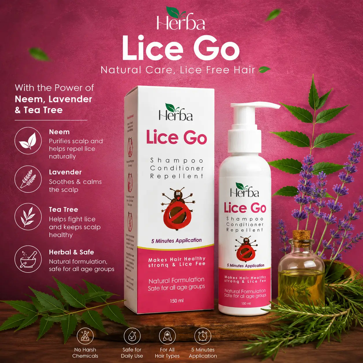 Herba Lice Go | Herbal Anti Lice Shampoo | No Harsh Chemicals.