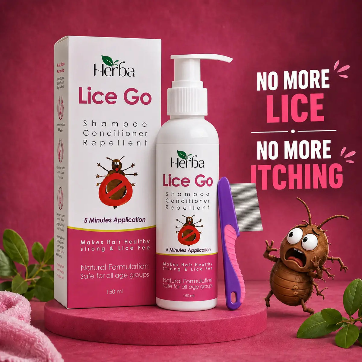 Herba Lice Go | Herbal Anti Lice Shampoo | with free stainless steel comb.